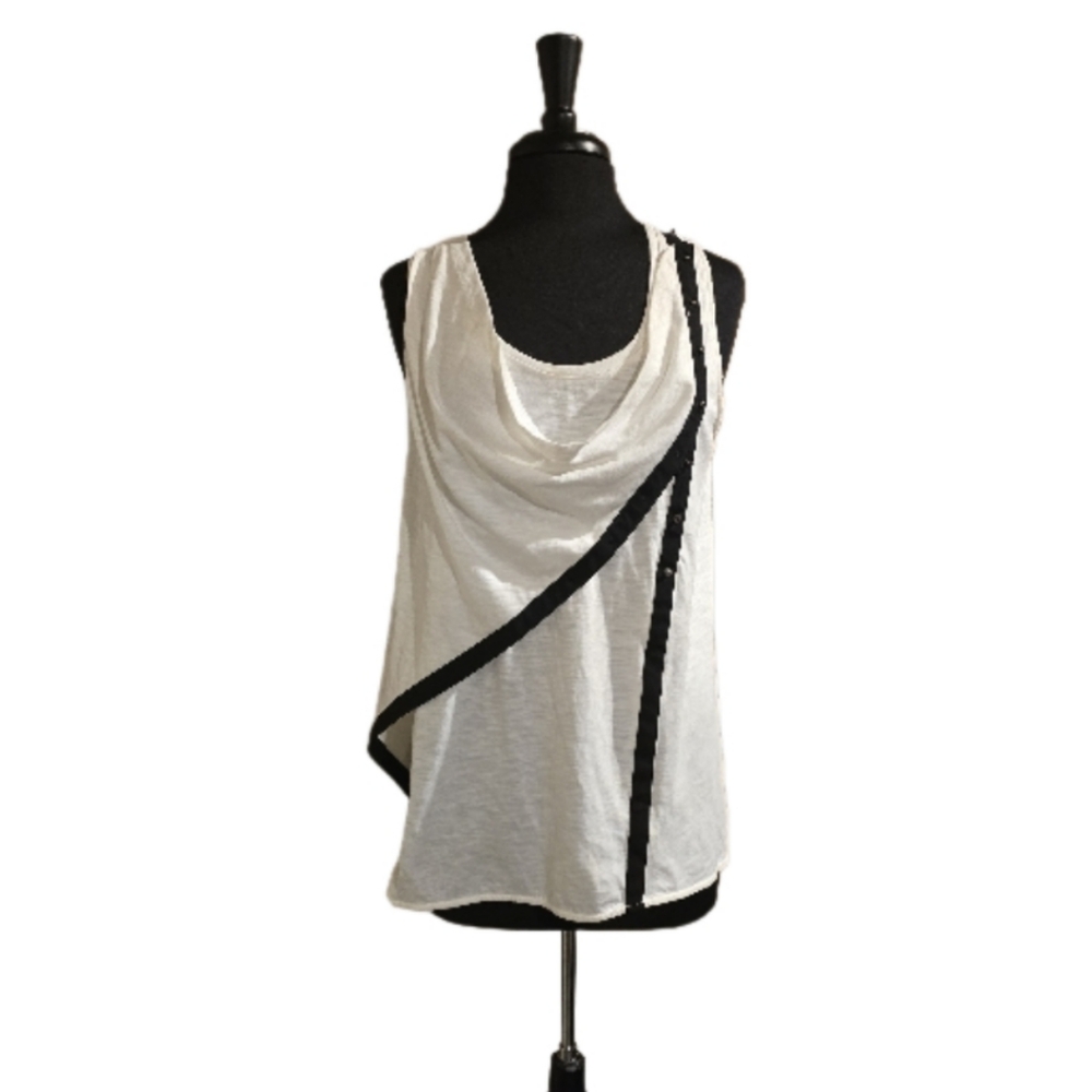 Anthropologie Aryn K Sleeveless Faux Wrap Top Black & White Size Large